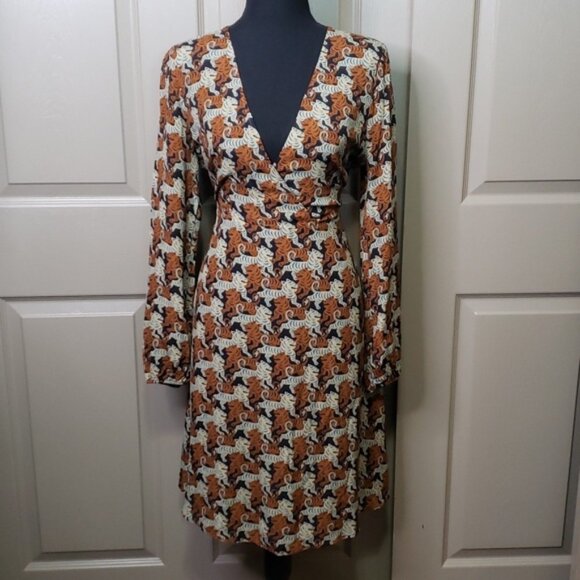 Dresses & Skirts - NWT ANTHROPOLOGY  Ottod'Ame Tigress long sleeve surplice neck tiger dress size 8